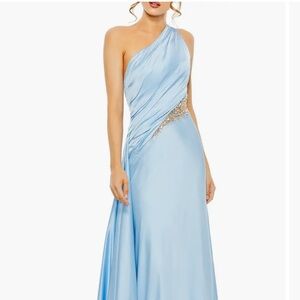 Mac Duggal Crystal Detail One-Shoulder Satin Gown